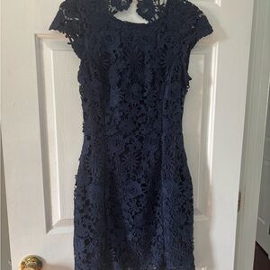 Lulu's Blue Sheath Mini Dress with Cap Sleeves